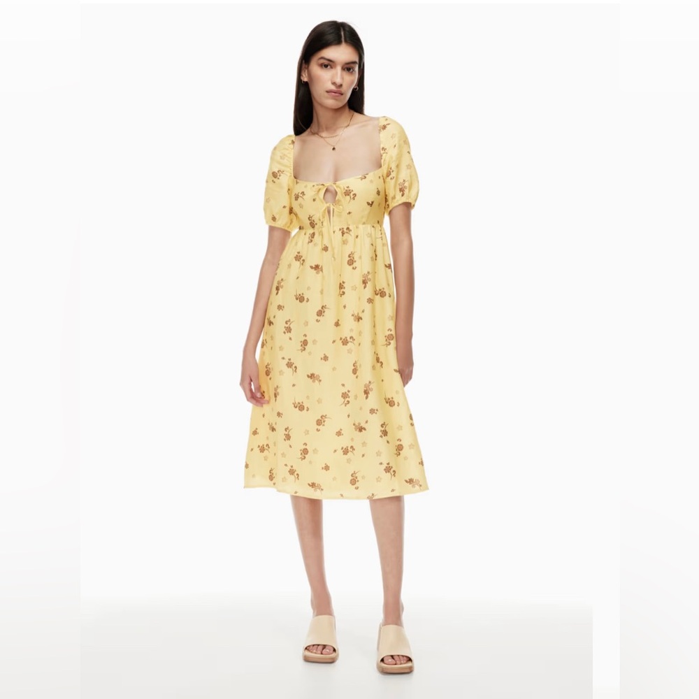 Aritzia Wilfred Rowena Linen Yellow Summer Vacation Boho Dress Cotagecore Sz 2